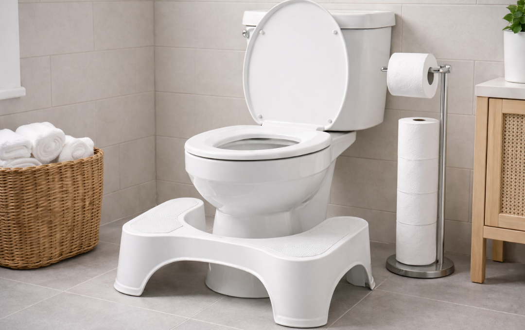 Toilet with a footstool.