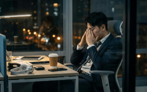 A man experiencing anal pressure while sitting down