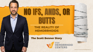 Title image for USA Hemorrhoid Center's vlog, "No Ifs, Ands, or Butts: The Reality of Hemorrhoids" featuring podcaster Scott Benner.