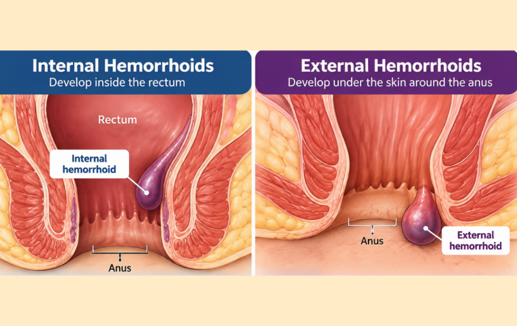 Difference between internal and external hemorrhoids