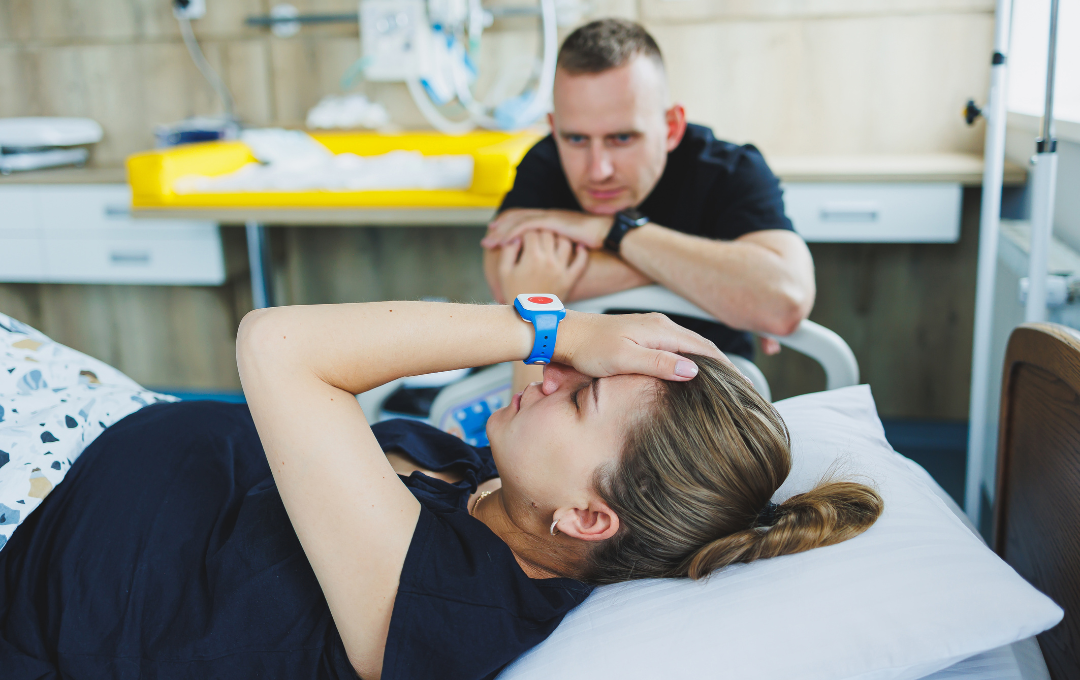 Woman in hospital after giving birth.