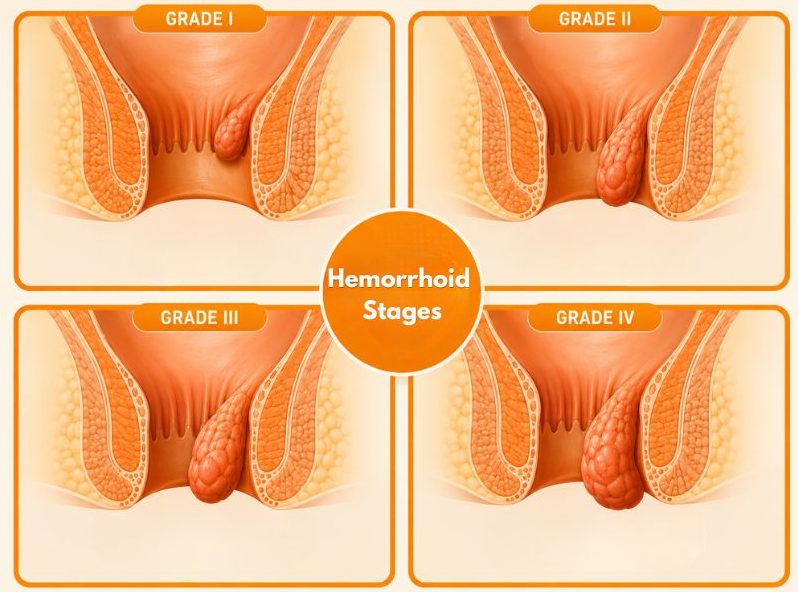 Examples of Hemorrhoid Stages with Prolapse